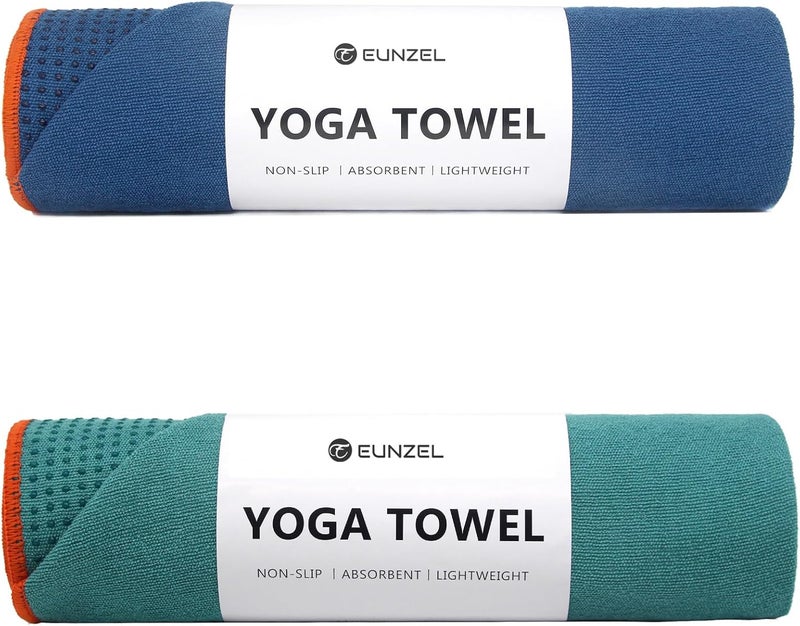 Eunzel 2 Pack Hot Yoga Towel with Grip Dot, Non Slip Yoga Mat Towe Sweat Absorbent Towel for Hot Yoga,Bikram, Pilates and Fitness 72" x 24", Dark Cyan/Steel Blue - Image 1